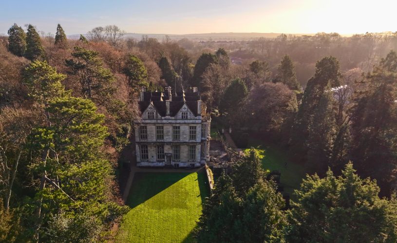 The Hall Estate aerial view of house and garden